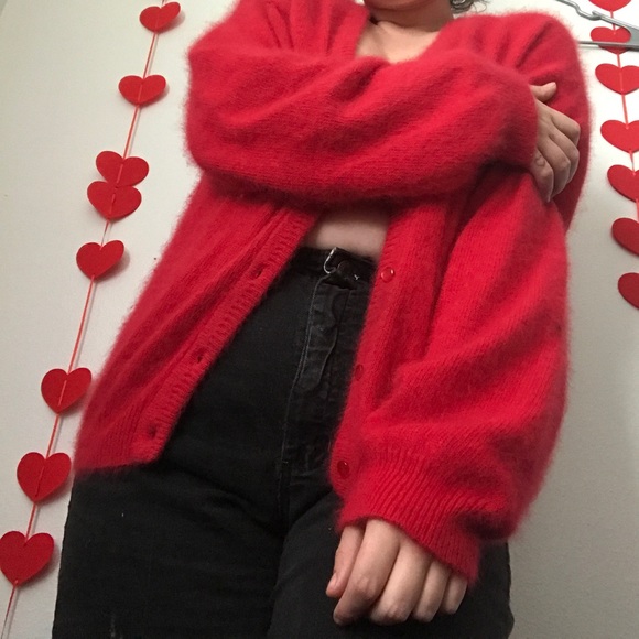 SOLD Westbound Vintage / y2k Red Fuzzy Cardigan - Picture 3 of 4